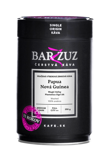 káva Barzzuz Papua - Nová Guinea,  Waghi Valley, Plantation Sigri AA, praná, 250 g